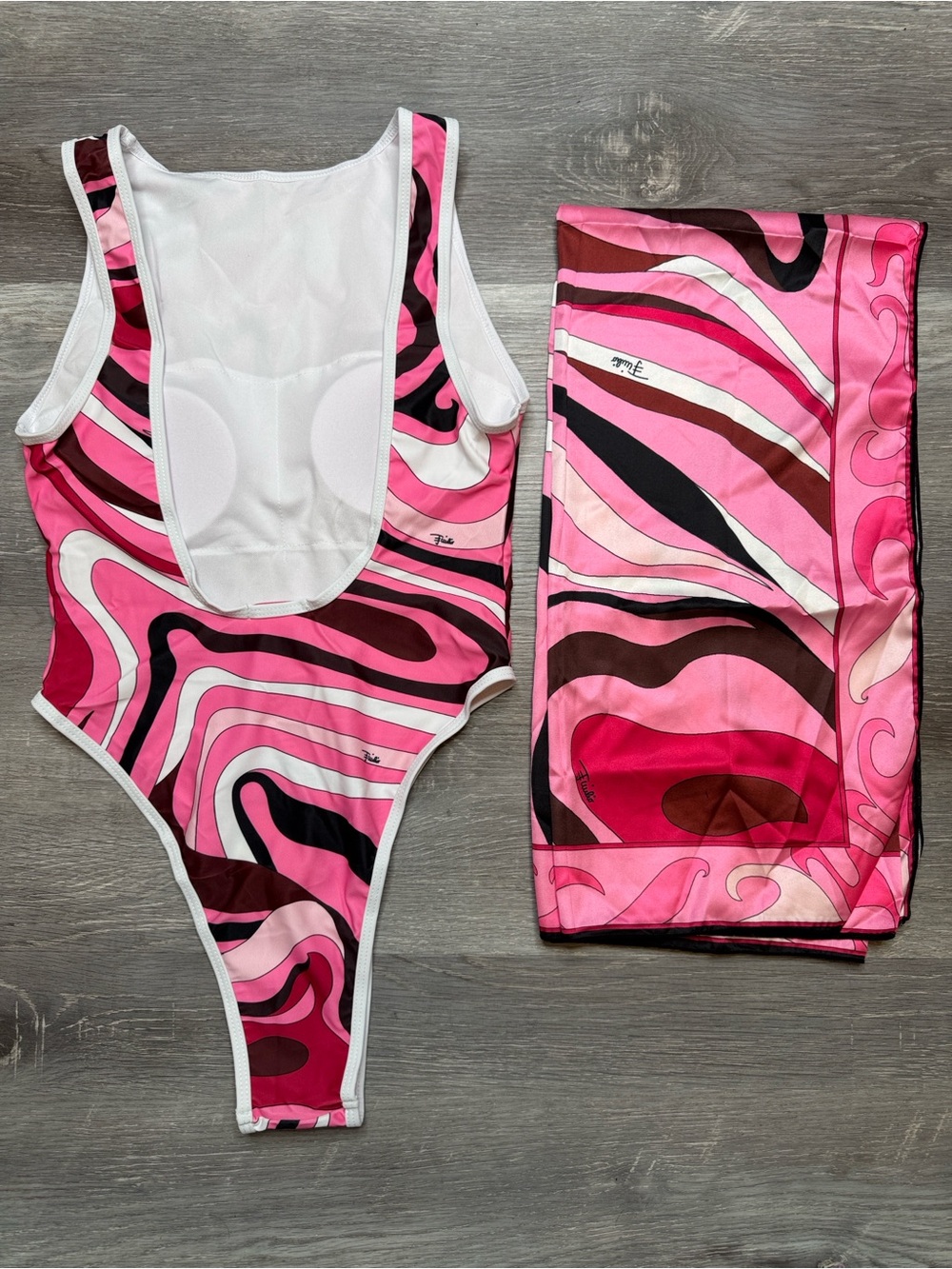 Pink Swirl One-Piece Swimsuit with Matching Sarong - Picture 2 of 2